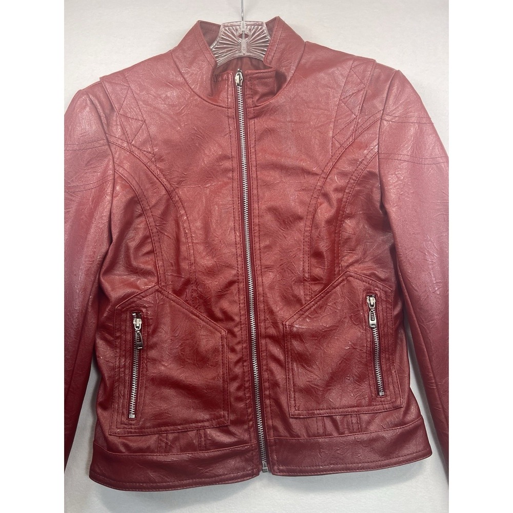 Downtown Coalition Apparell Faux Learher Moto Jacket Womens Small  Cropped Zip - Picture 2 of 10